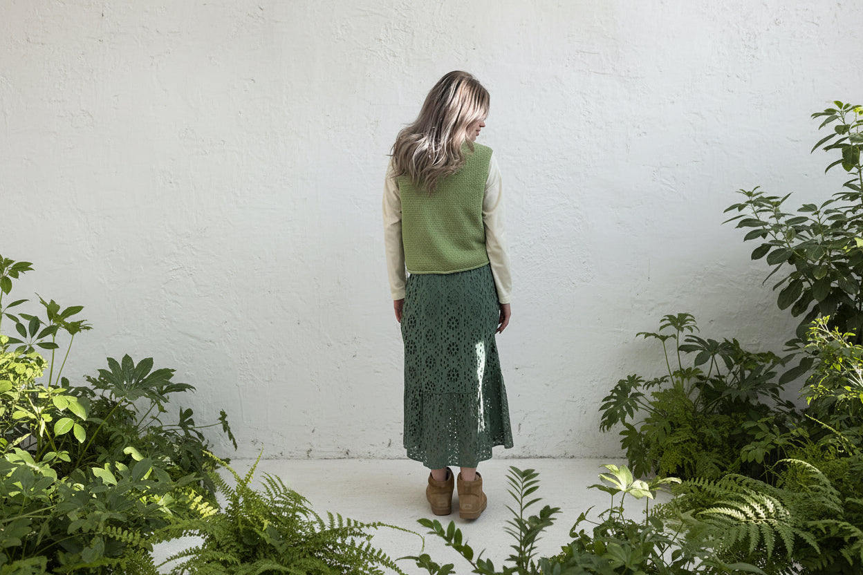 Moss Eyelet Maxi Skirt