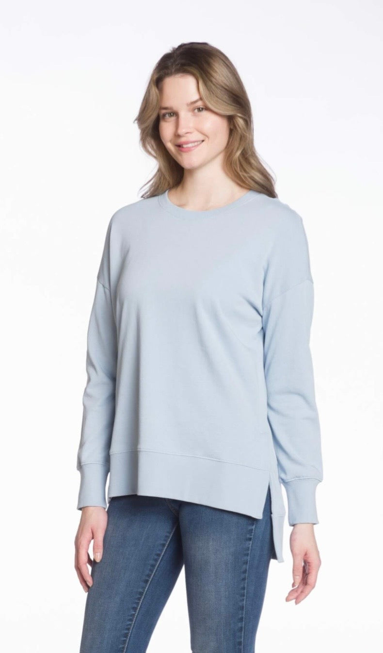 Long Sleeve Crewneck With High-Low Hem - Light Blue