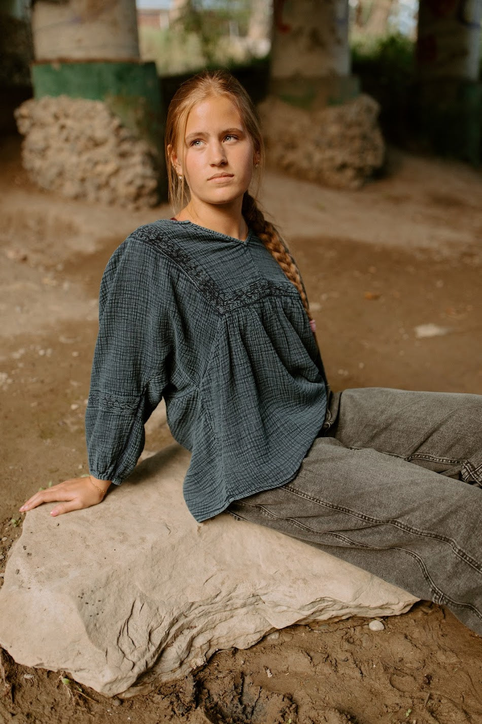 Muslin Embroidered Peasant Blouse