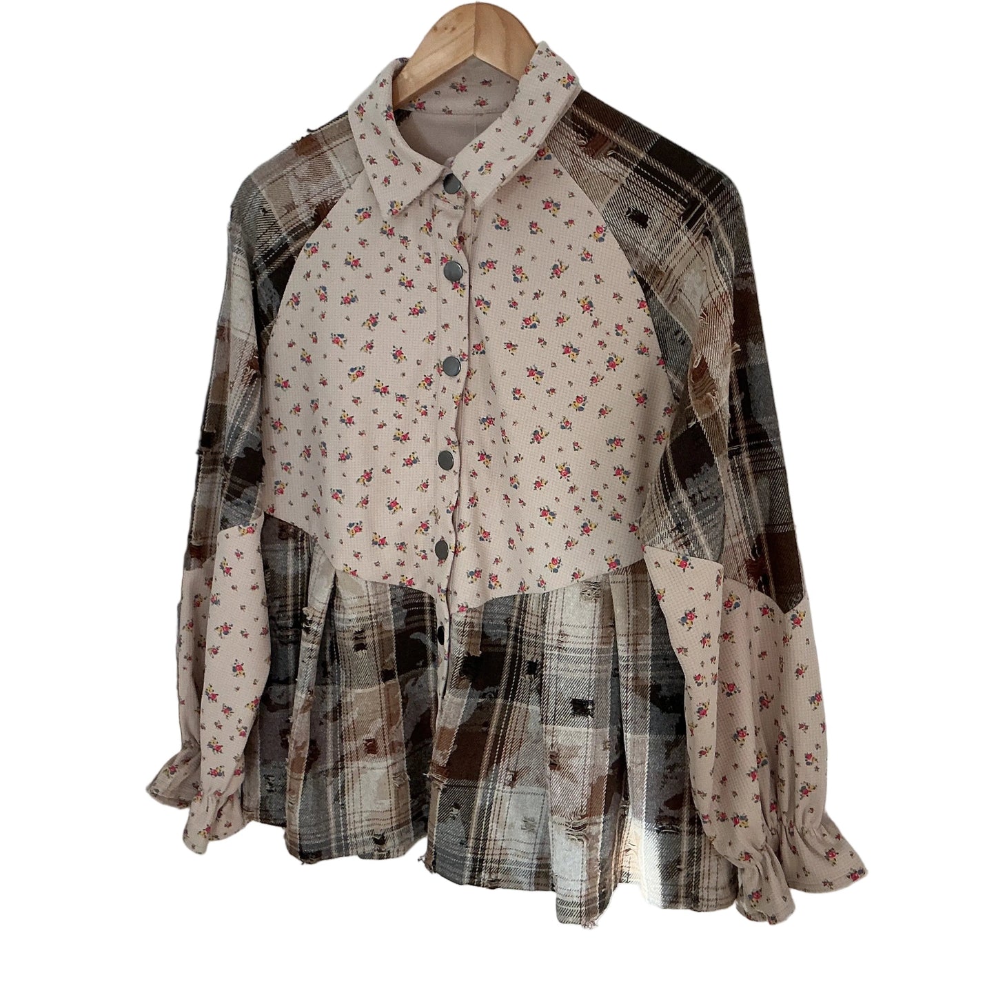 Floral Plaid Distressed Jacket