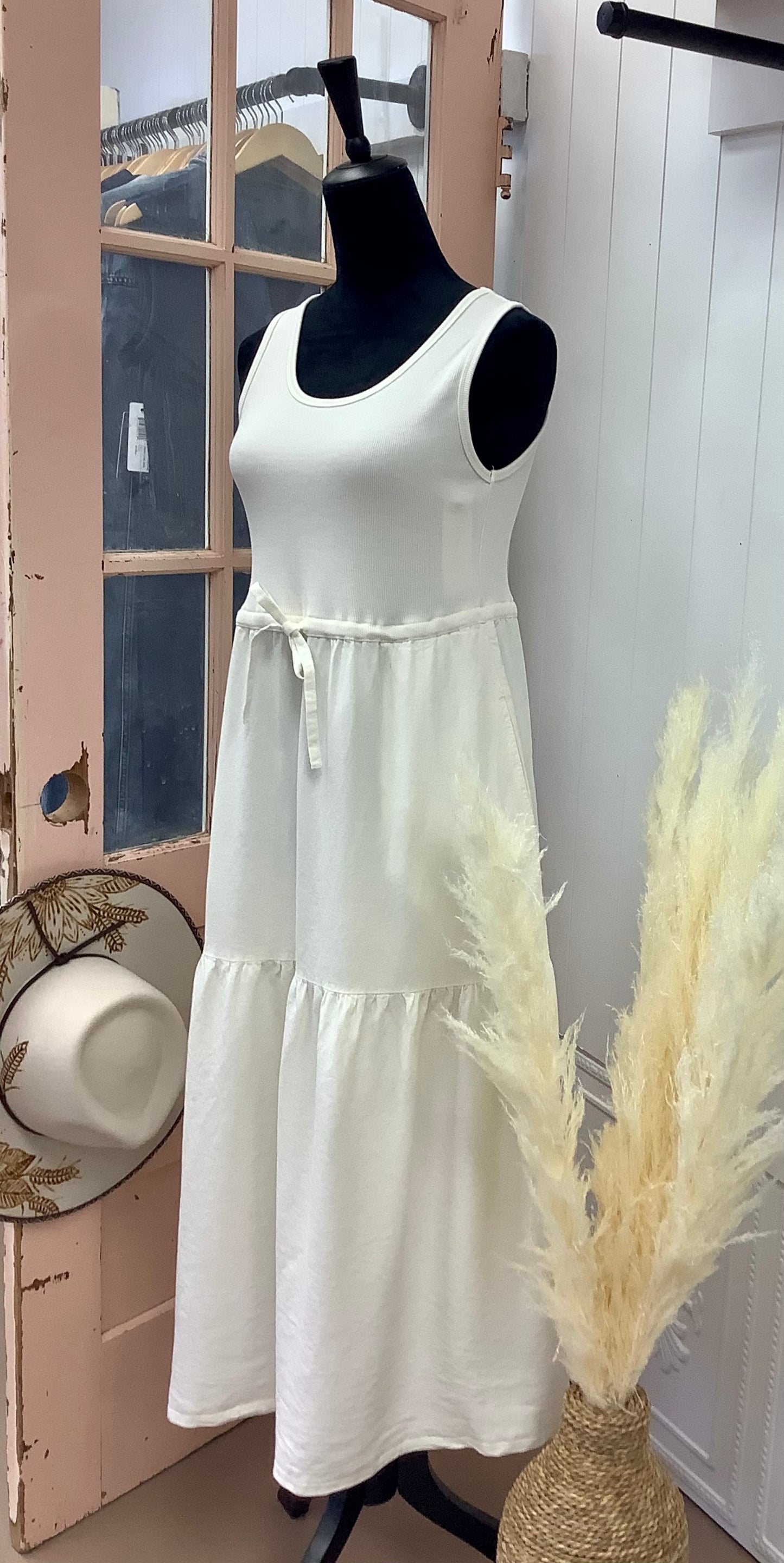 Mixed Media Tiered Maxi Dress