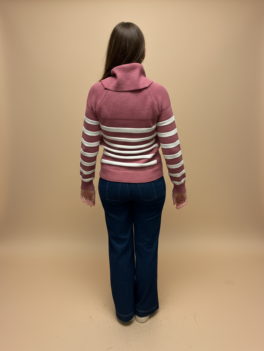 Striped Knit Cowl Neck Sweater