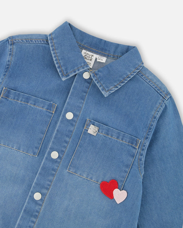 Embroidered Hearts Denim Shirt