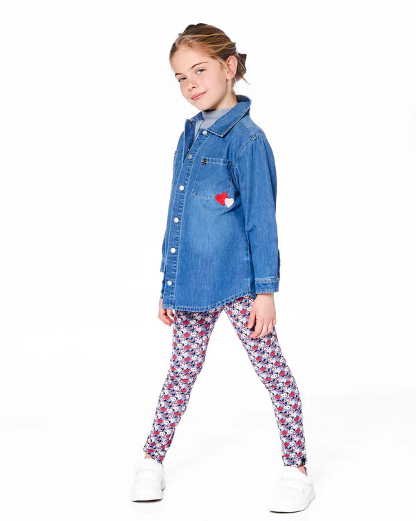 Embroidered Hearts Denim Shirt