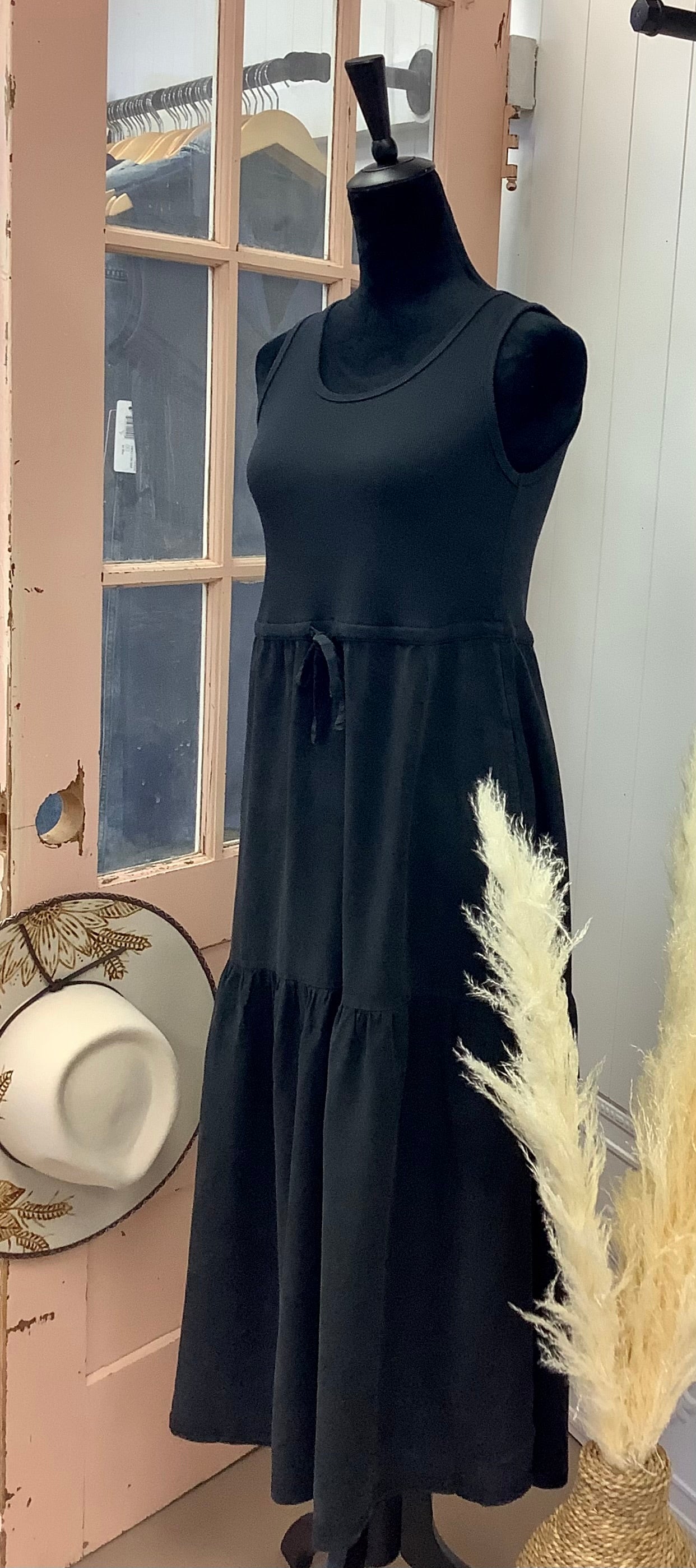 Mixed Media Tiered Maxi Dress