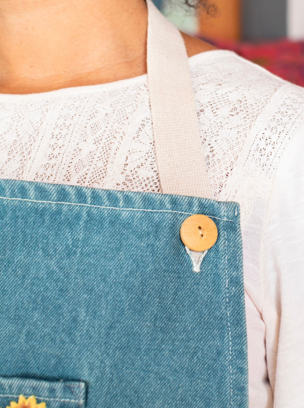 Cottage Embroidered Denim Apron