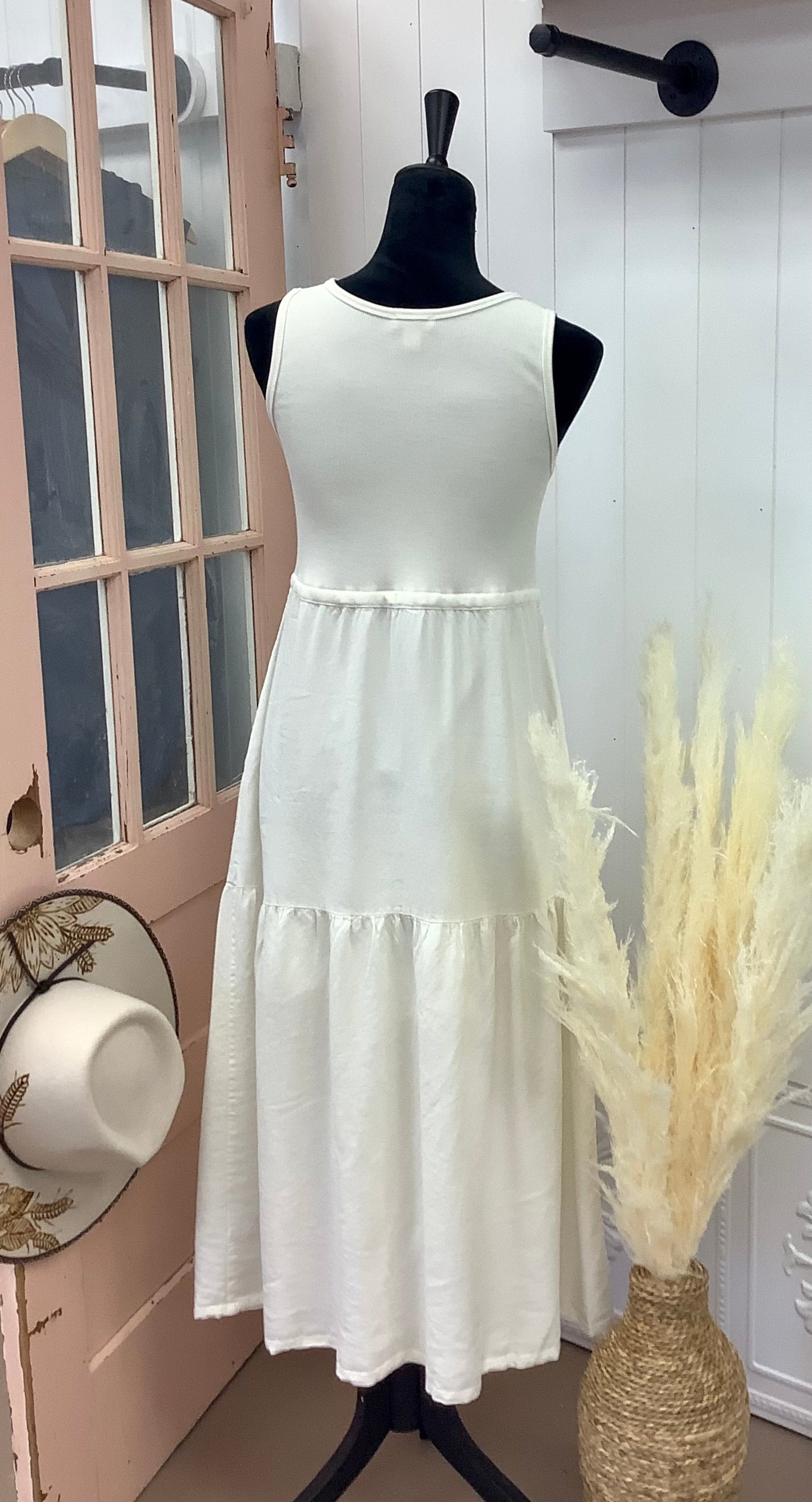 Mixed Media Tiered Maxi Dress