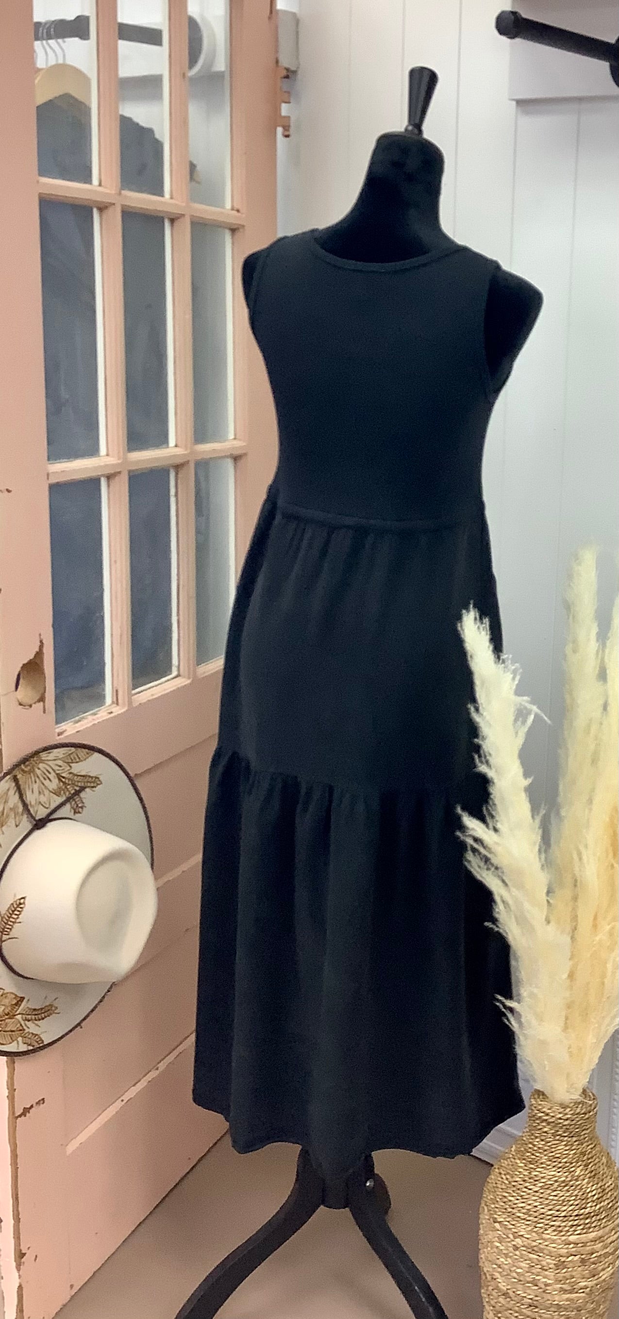 Mixed Media Tiered Maxi Dress