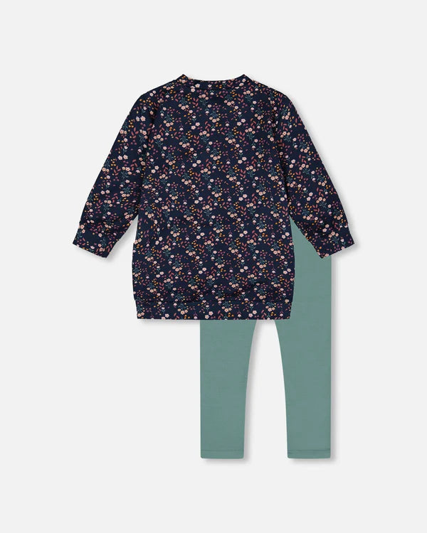 Navy Floral Tunic And Leggings Set