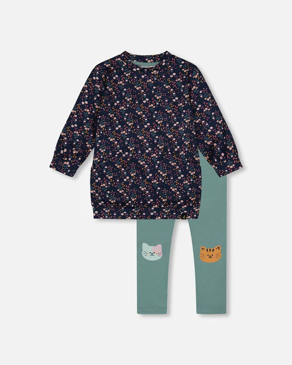 Navy Floral Tunic And Leggings Set