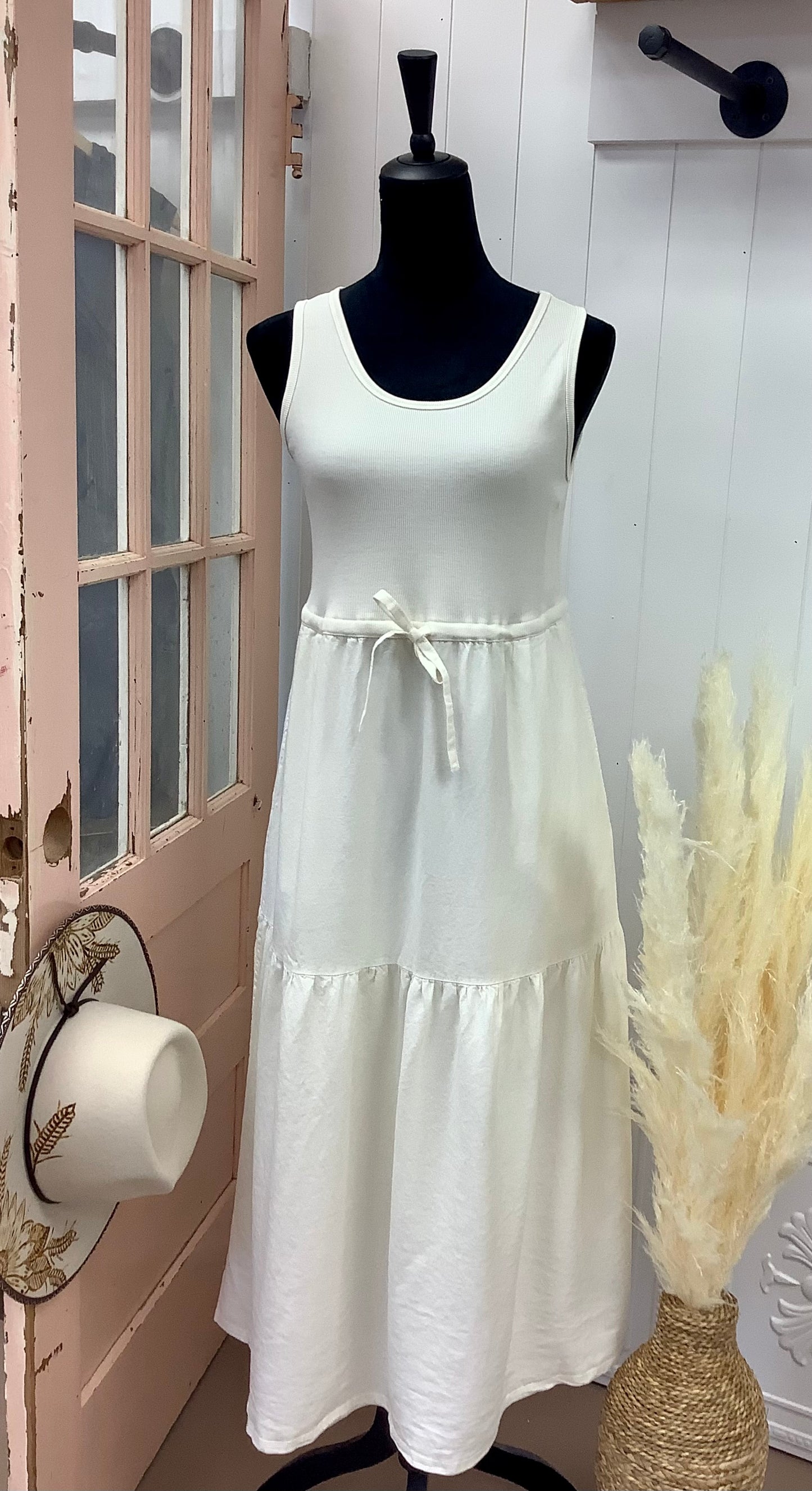 Mixed Media Tiered Maxi Dress