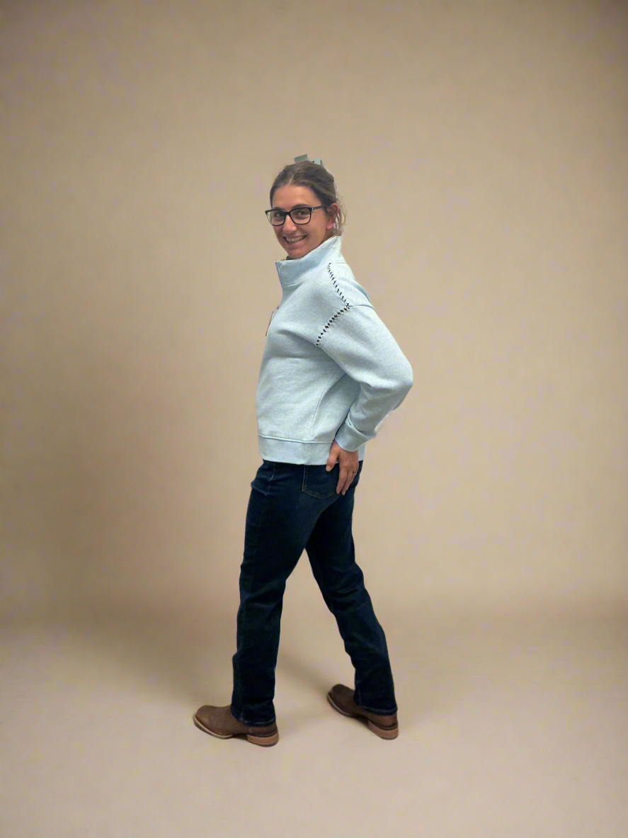 Blue Collared Funnel Neck Sweater