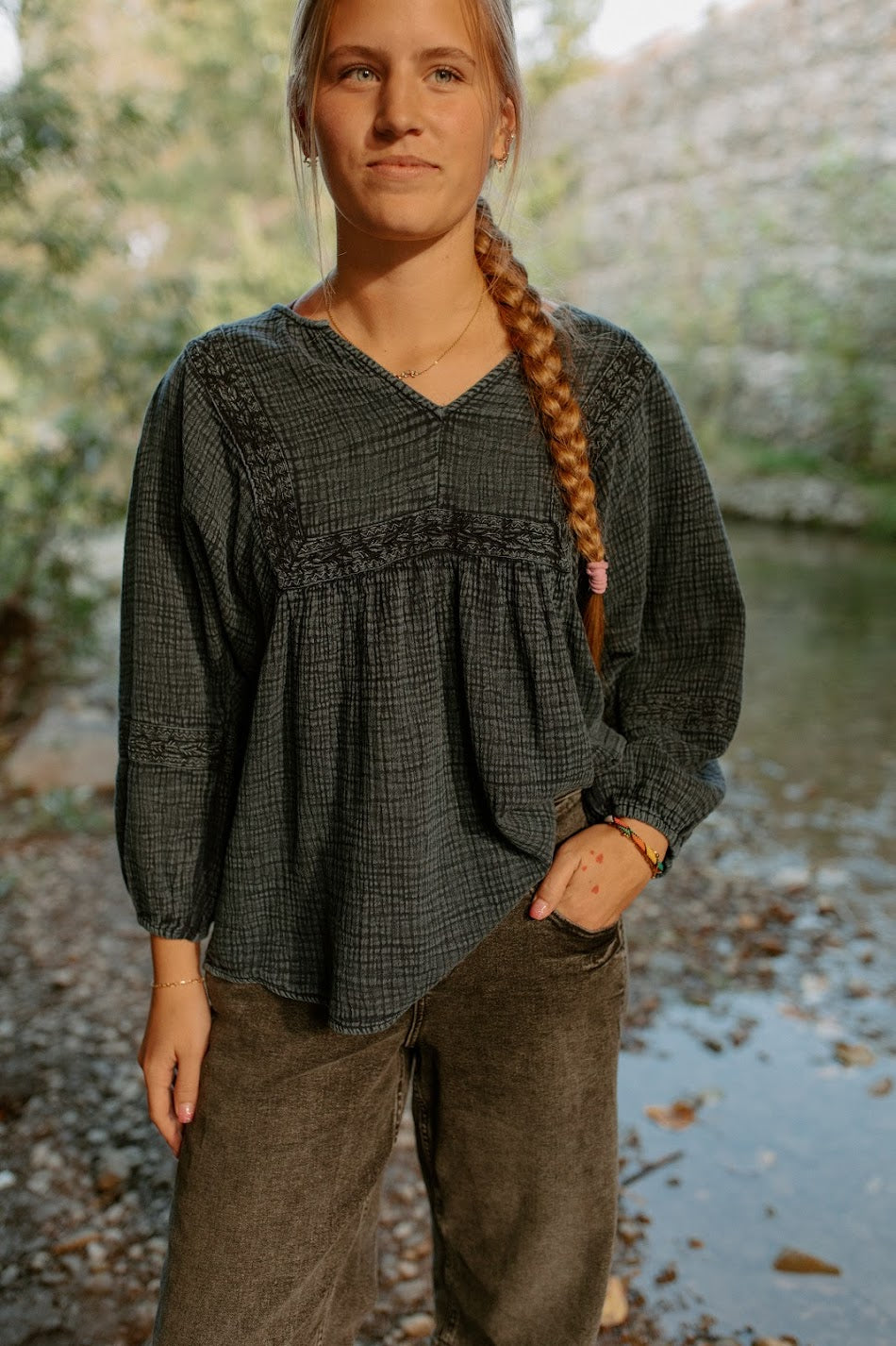 Muslin Embroidered Peasant Blouse
