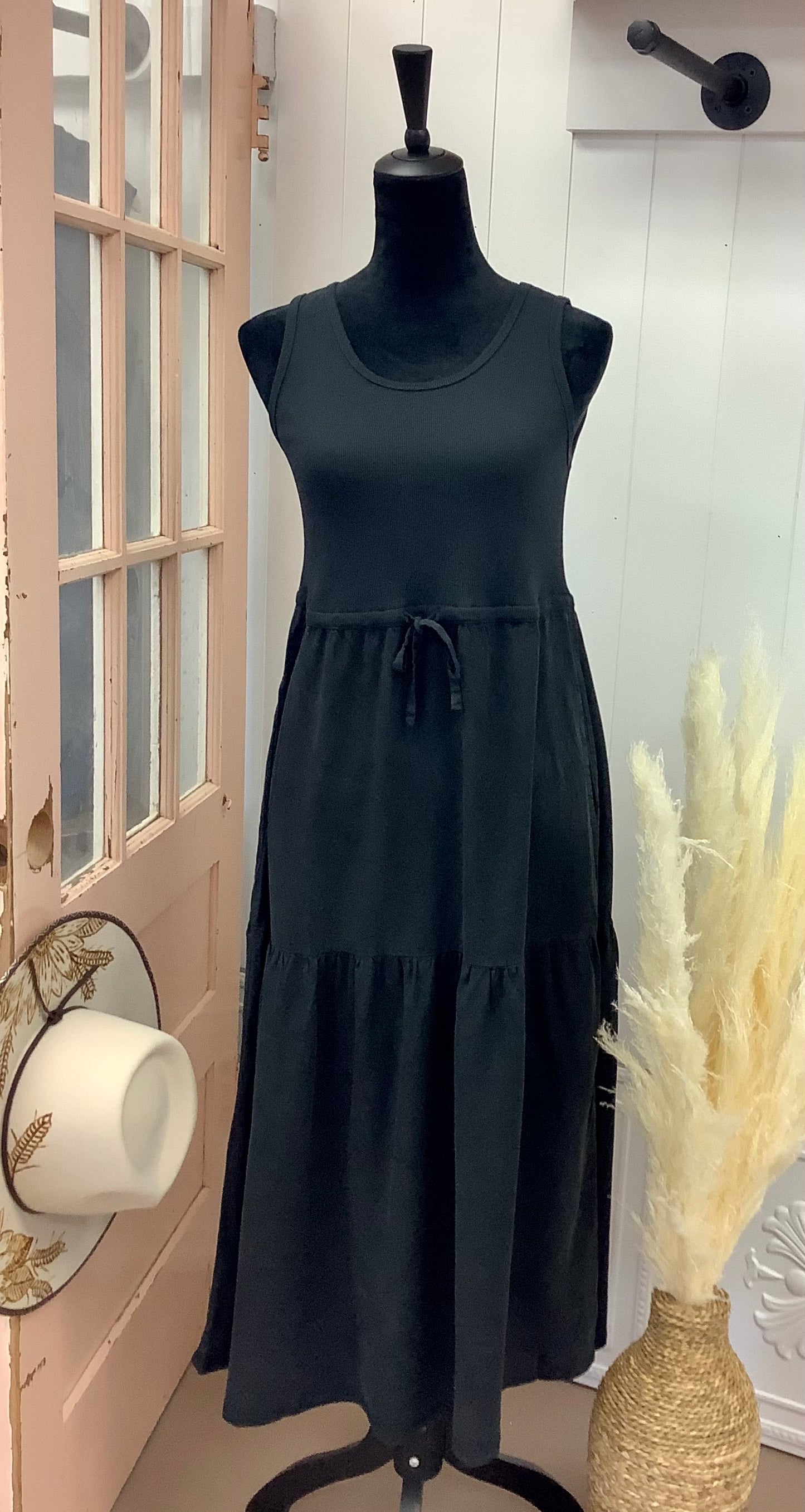 Mixed Media Tiered Maxi Dress