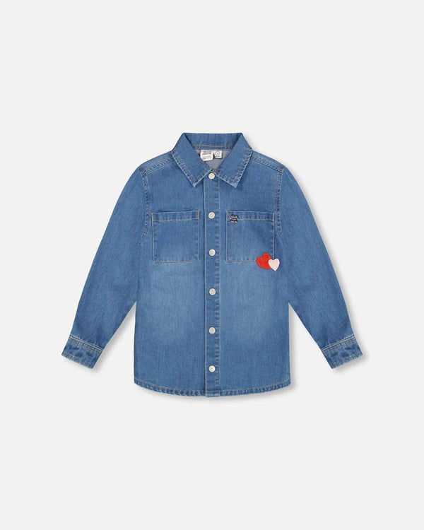 Embroidered Hearts Denim Shirt
