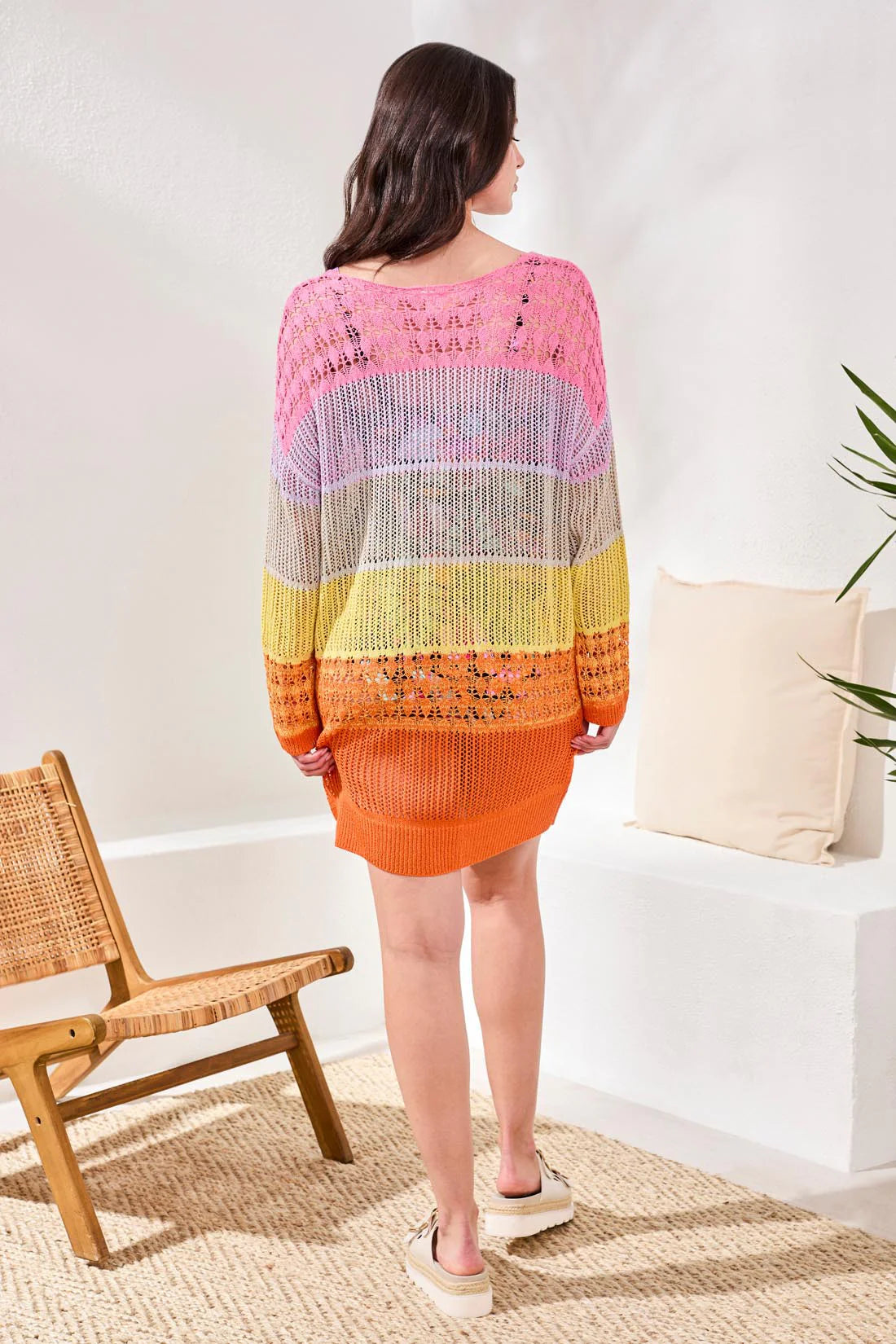 Ombré Stripe Open-Work Cover-Up Dress — Freesia