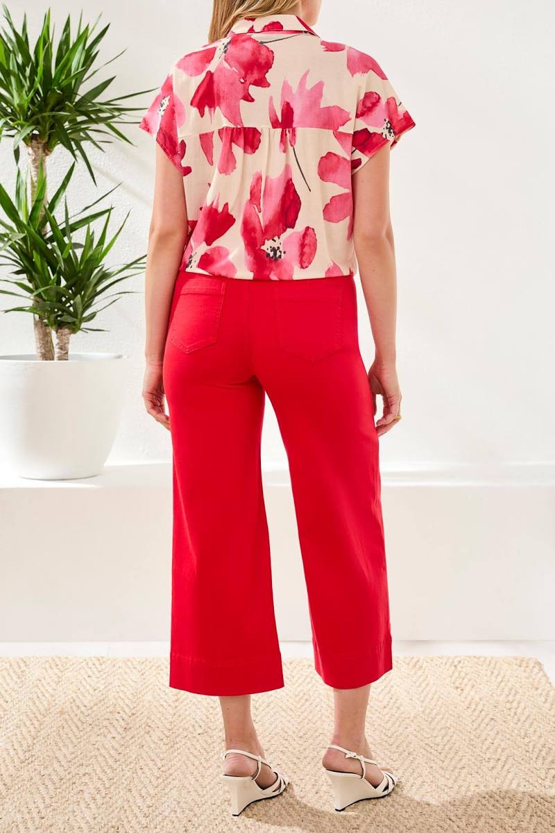 Floral Button Front Tie Up Top