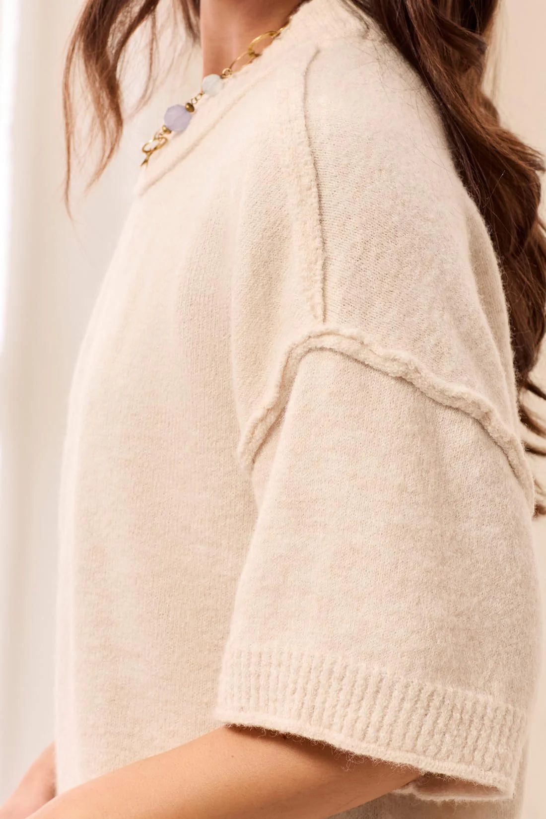 Lofty Elbow Sleeve Crew Neck Sweater