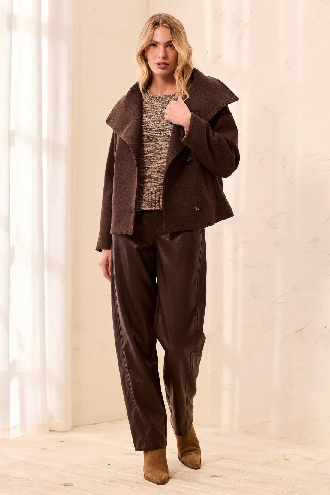 Lofty Chic Funnel Neck Jacket - Saddlebrown
