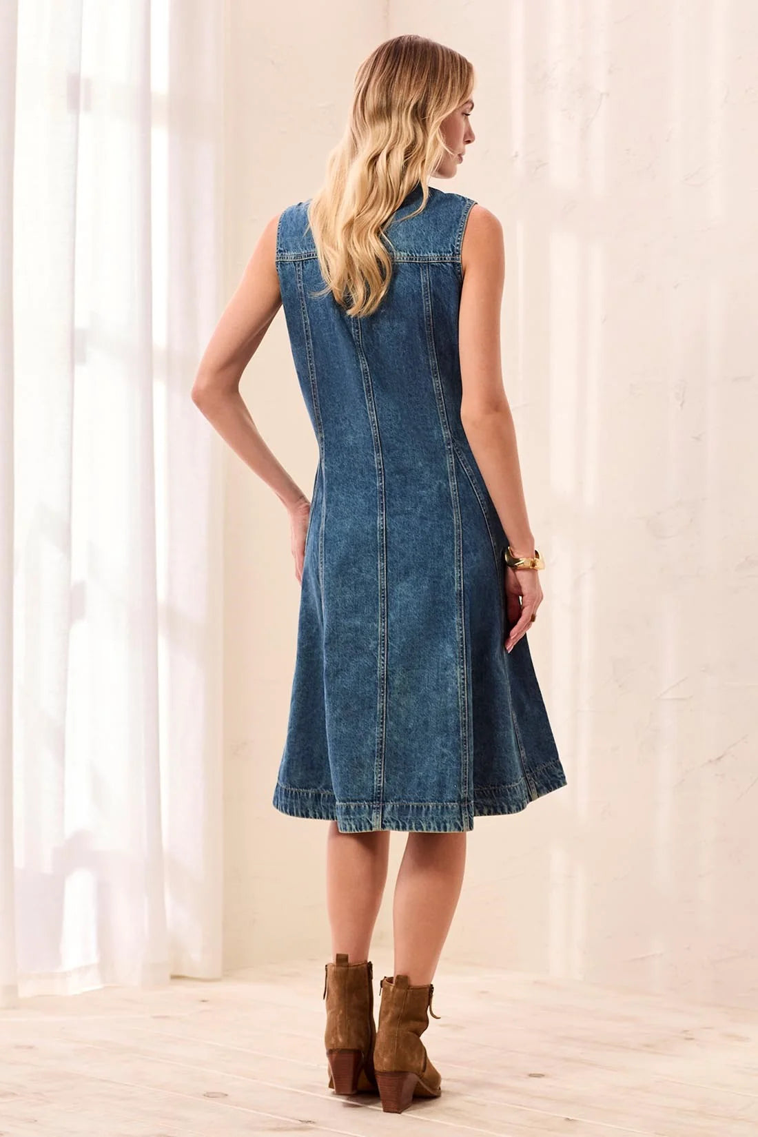 Flowy Denim Button Up Dress With Pockets