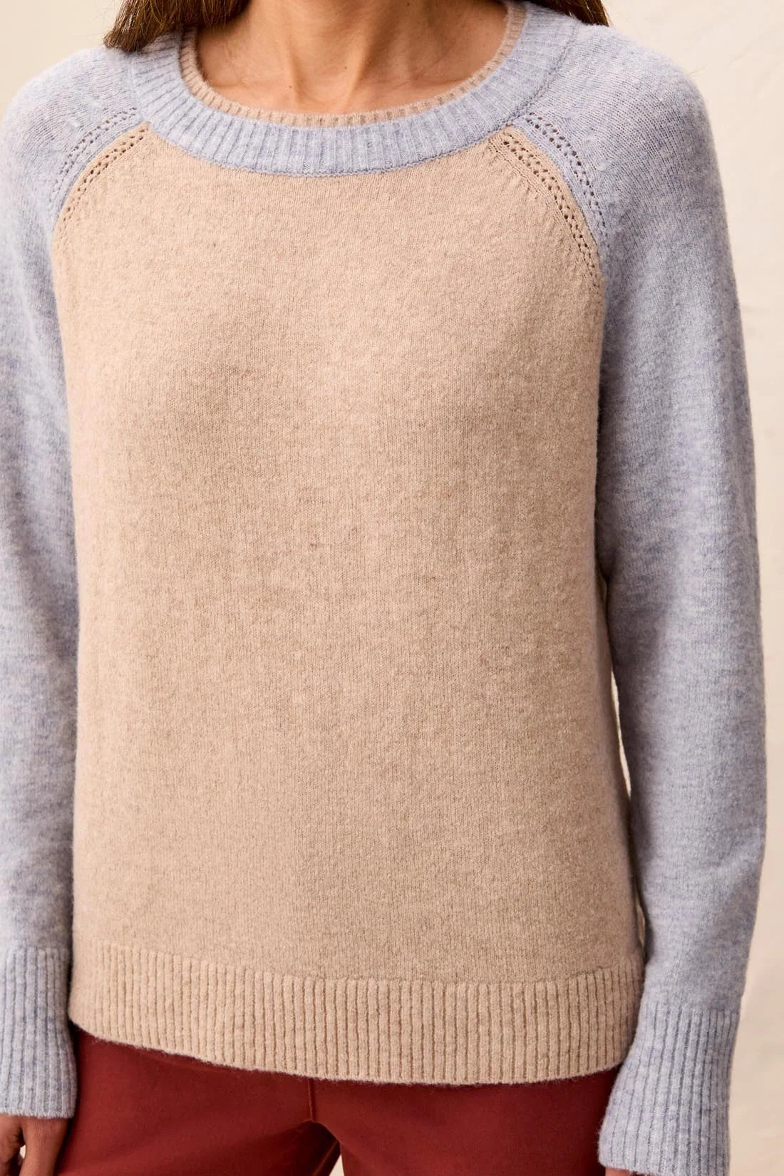Oatmeal Color-block Crewneck Sweater