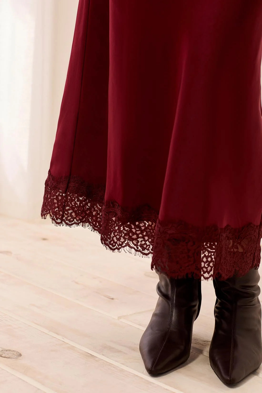 Cherry Red Satin Lace Skirt