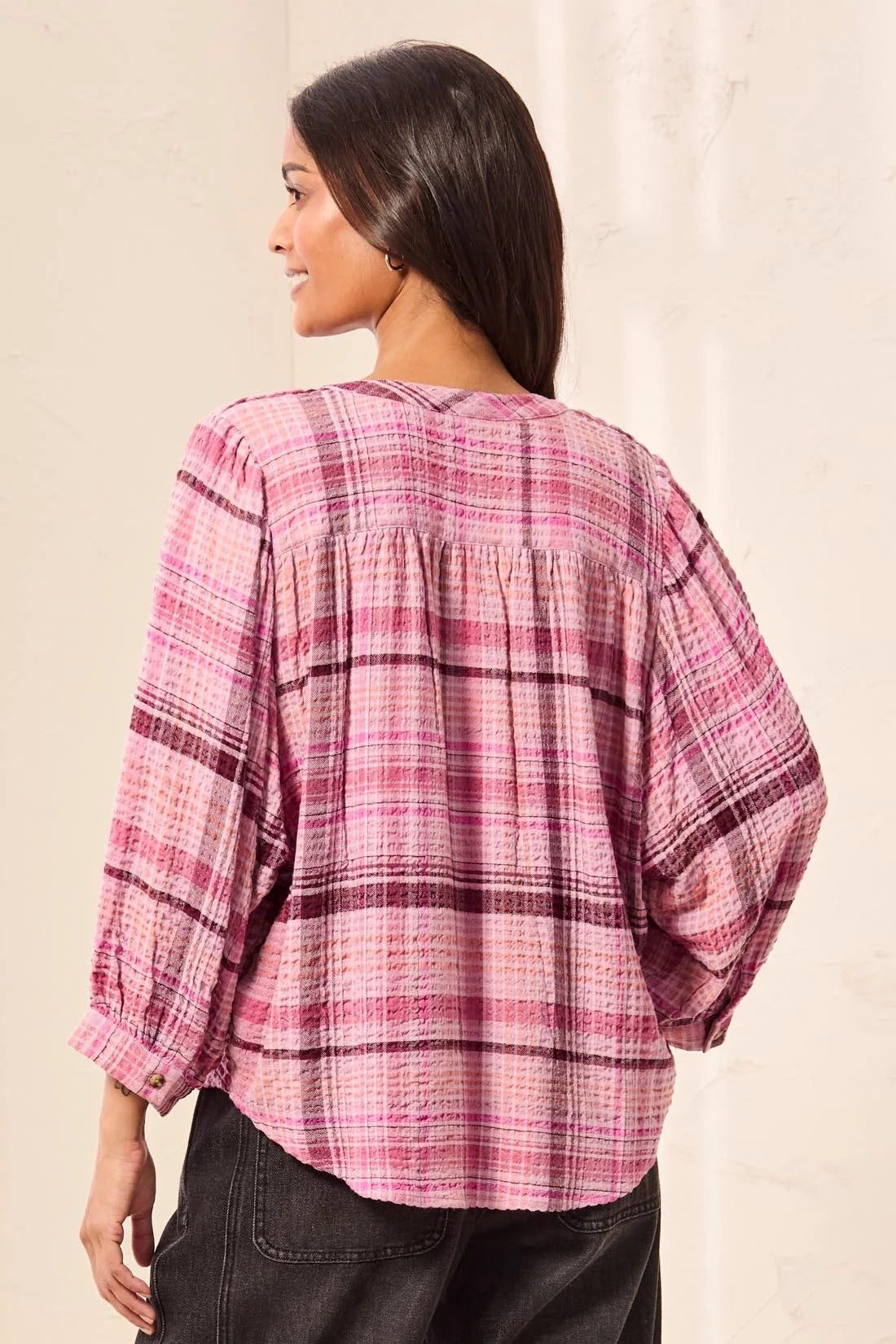 Nostalgia Waffle Knit Plaid Blouse