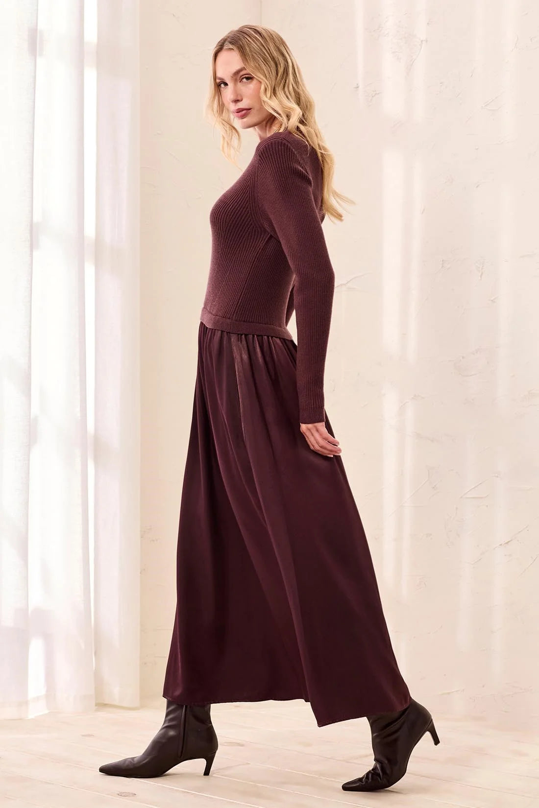 Fudge Satin Sweater Maxi Dress