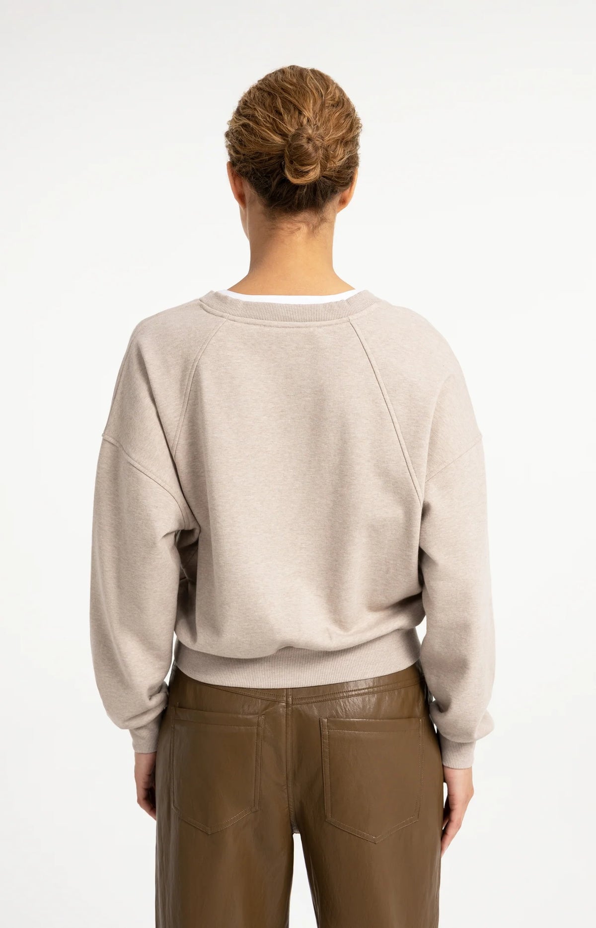V-neck Sweatshirt With Woven Collar