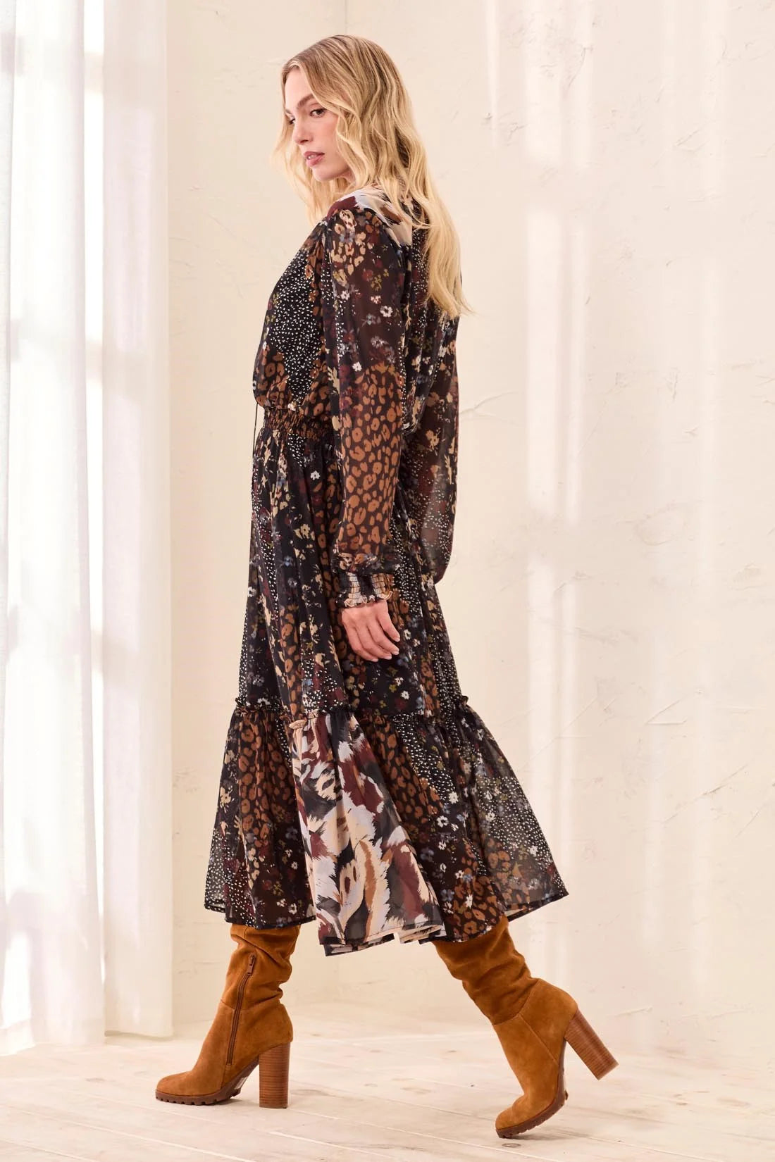 Mixed Print Drama Dress