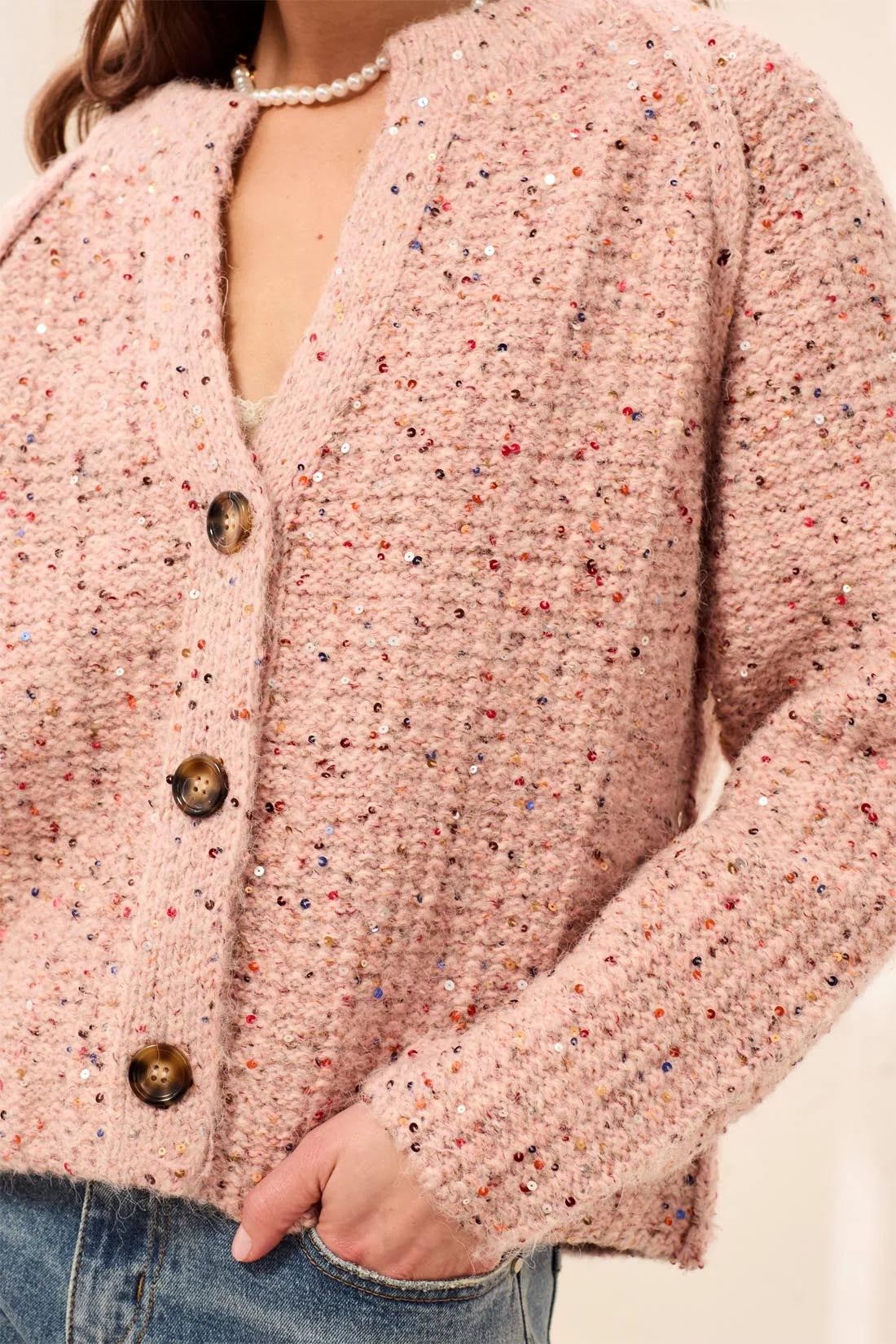 Tweed Like Sequinned Cardigan