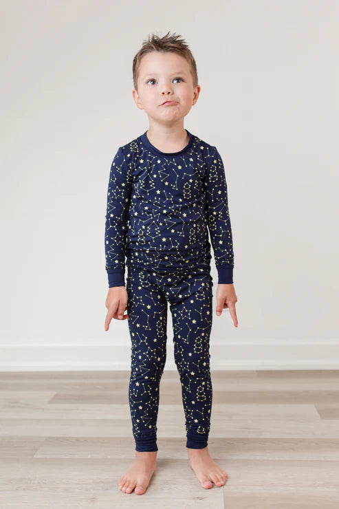 Moonfruit Jammies in winter constellations blush and navy