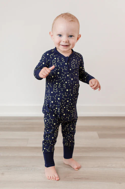 Moonfruit Jammies in winter constellations blush and navy
