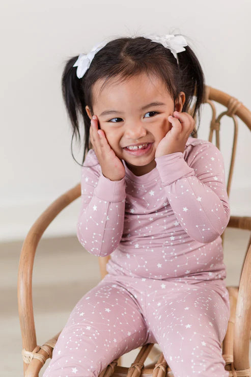 Moonfruit Jammies in winter constellations blush and navy
