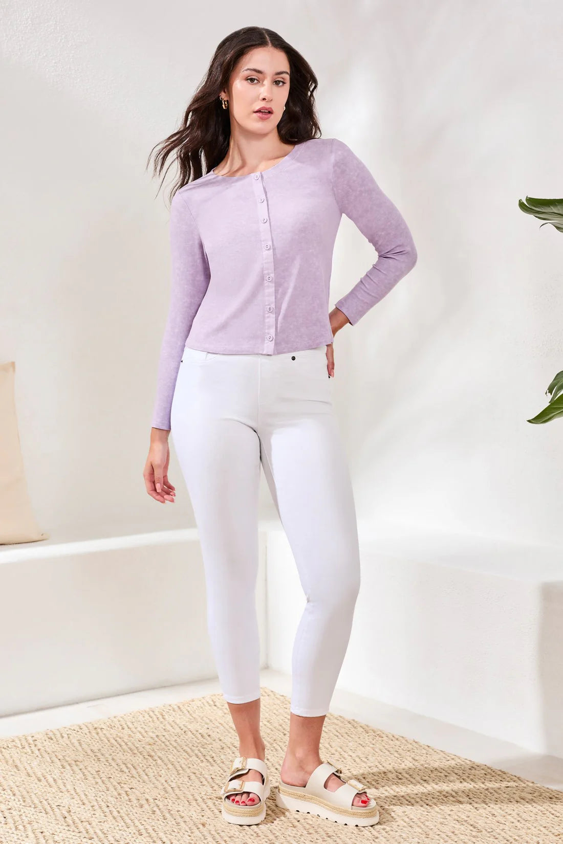 Lavender Button Front Cardigan
