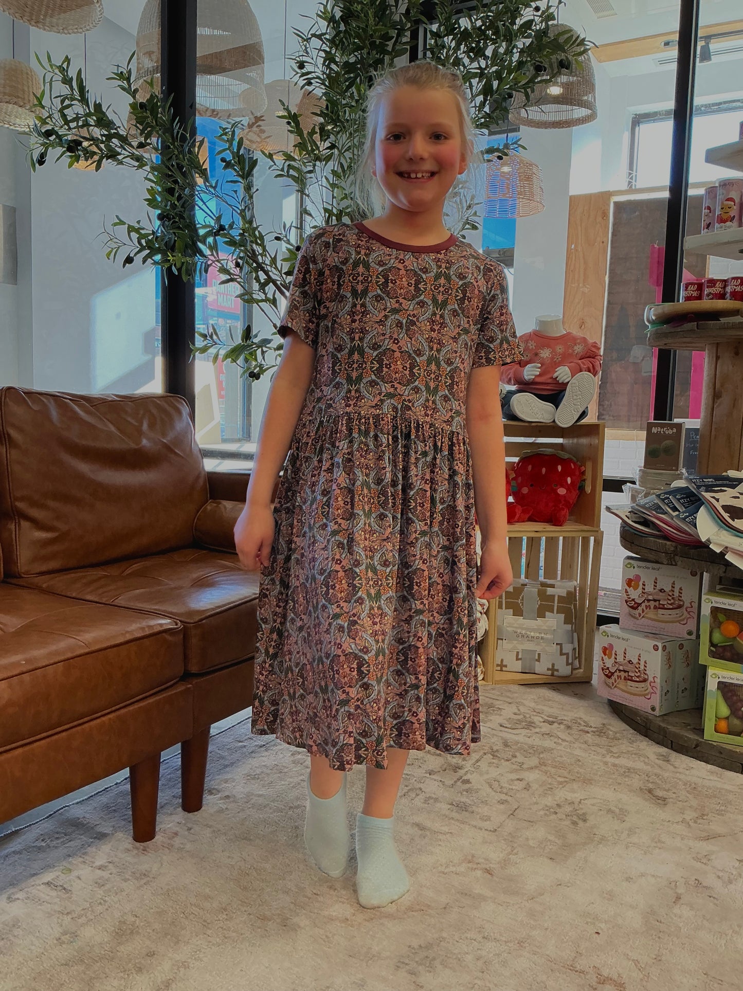 Floral Horseshoe Bamboo Short Sleeve Dress