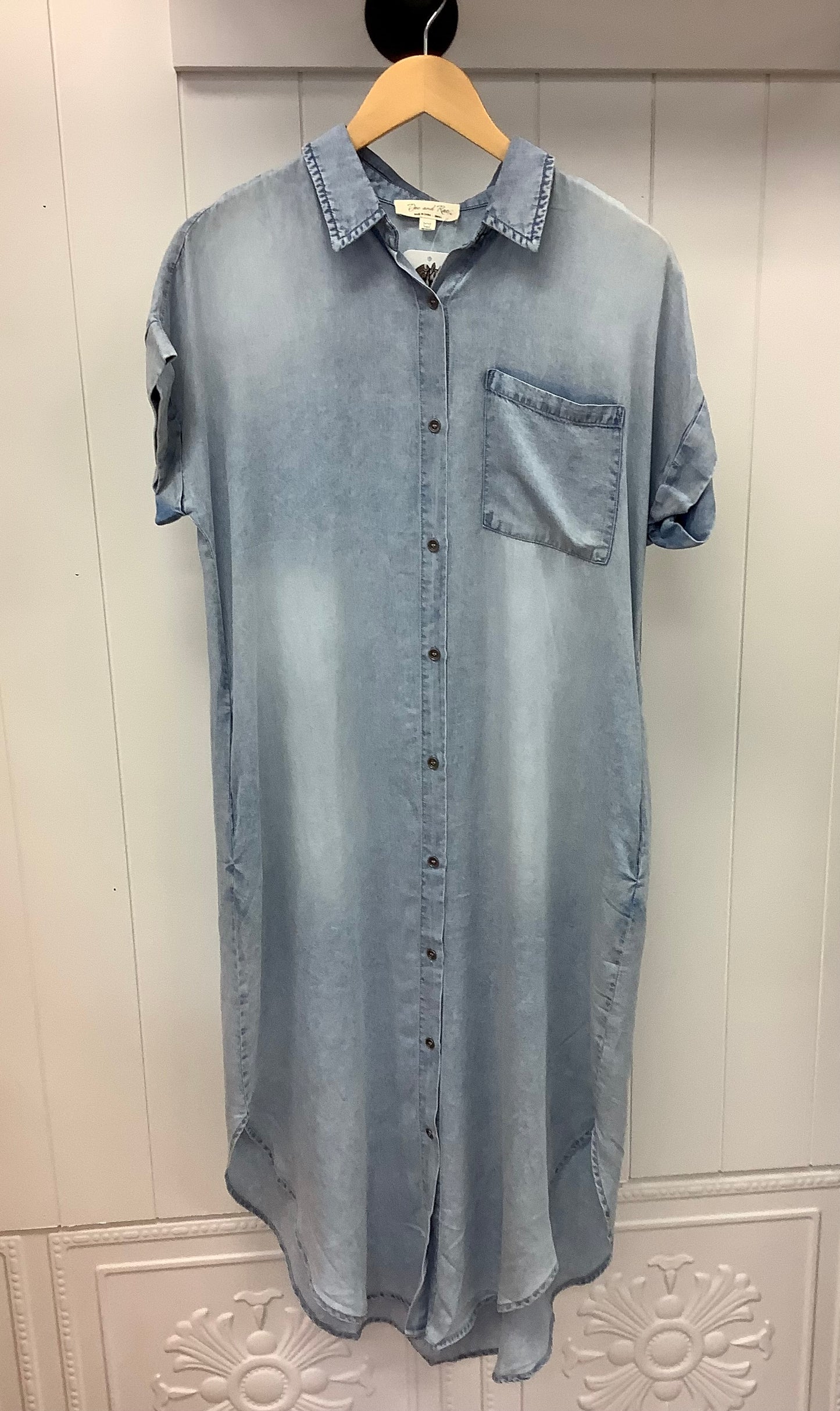 Denim Shirt Short Sleeve Midi Dress