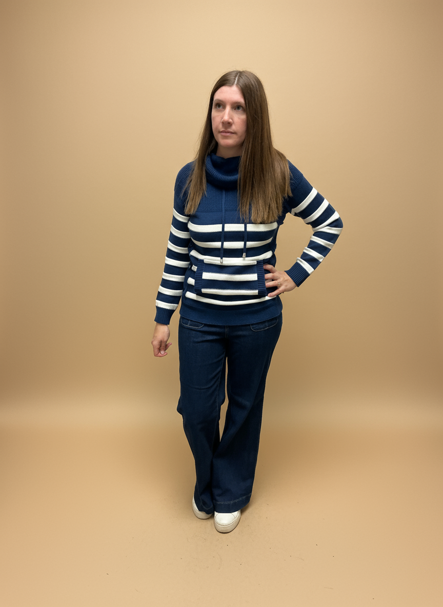 Striped Knit Cowl Neck Sweater