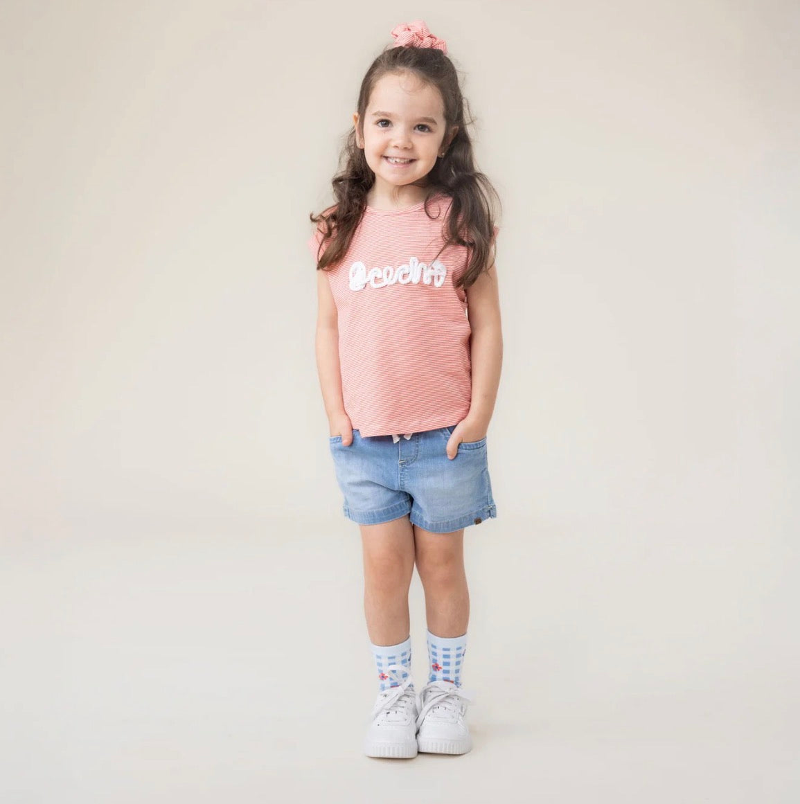 Girls Denim Jean Shorts With Drawstring