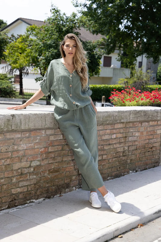 Relaxed Linen Basic Palazzo Pants