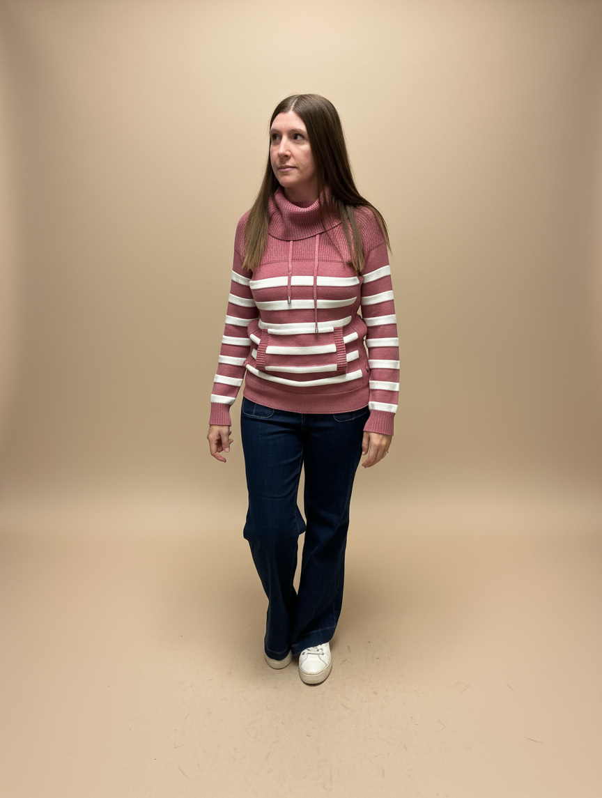 Striped Knit Cowl Neck Sweater