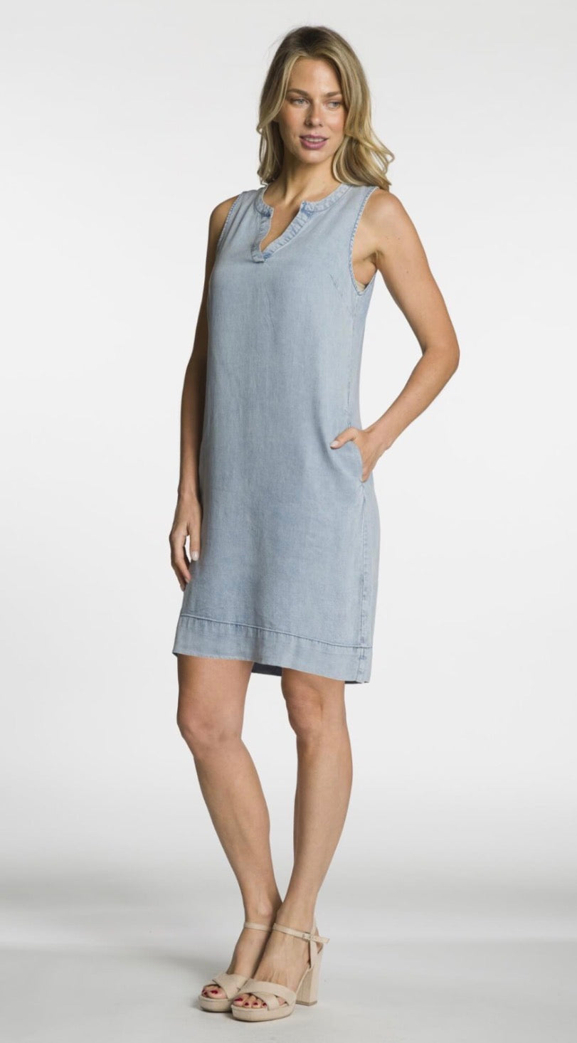 Denim Sleeveless Dress With Pockets