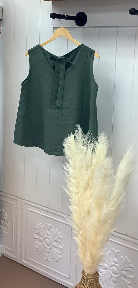 Sleeveless Linen Tie Top