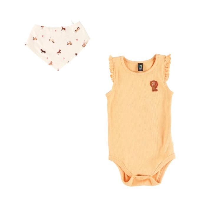 Reversible Orange Horse Bib Onesie