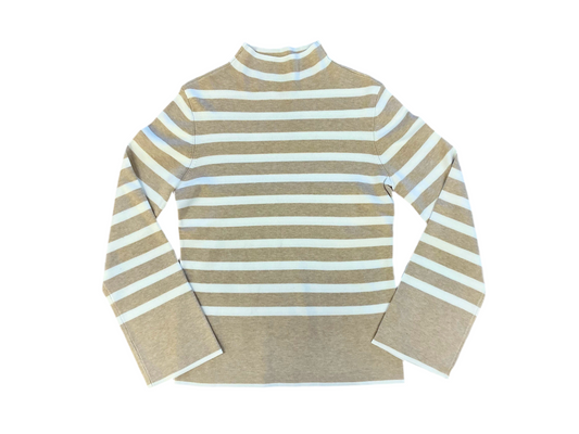 Beige Striped Mockneck Pullover