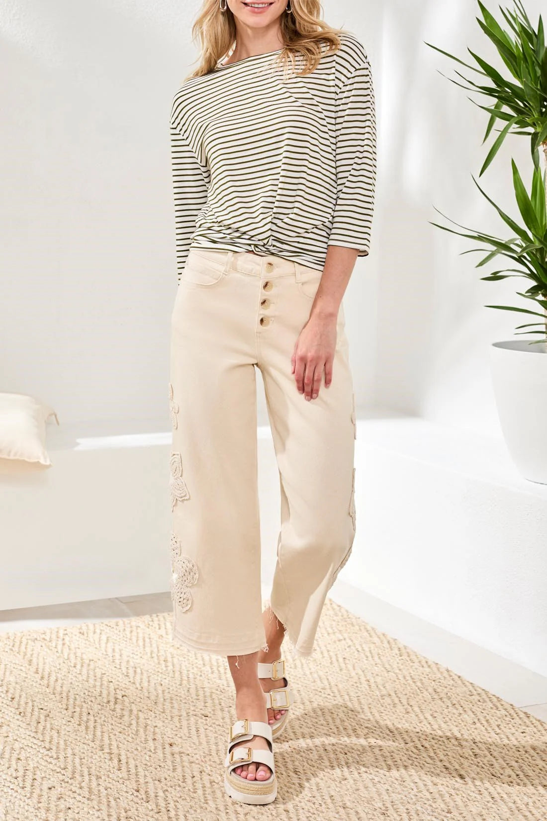 Audrey Wide Cropped Jeans With Floral Detailing