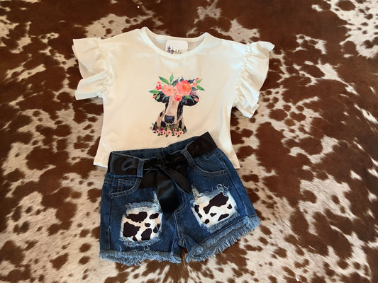 Girls floral cow set