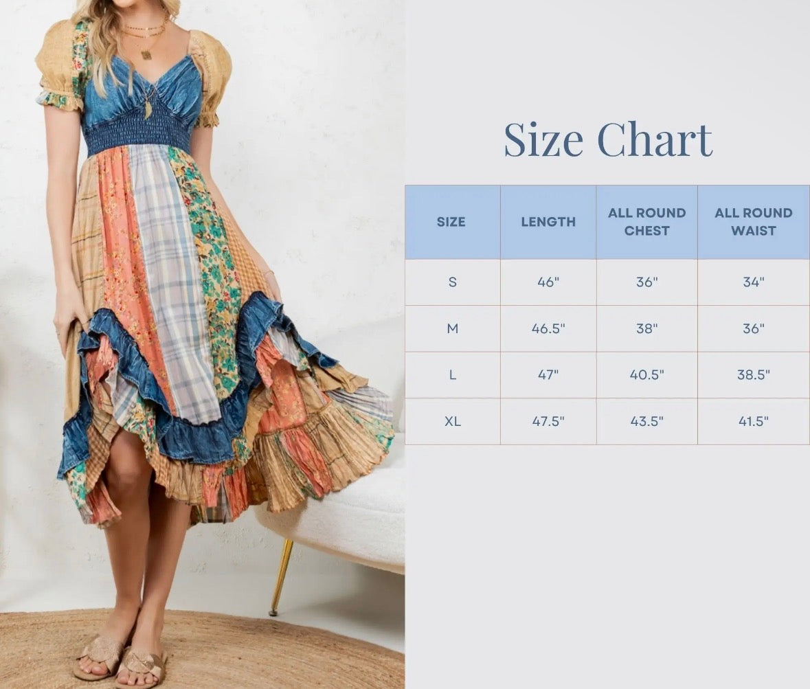 Ruffled Patchwork Midi Dress