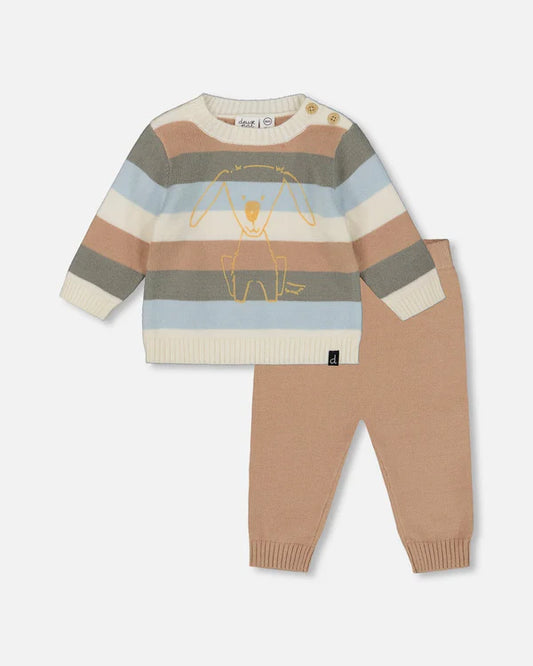 Striped Puppy Knitted Baby Set