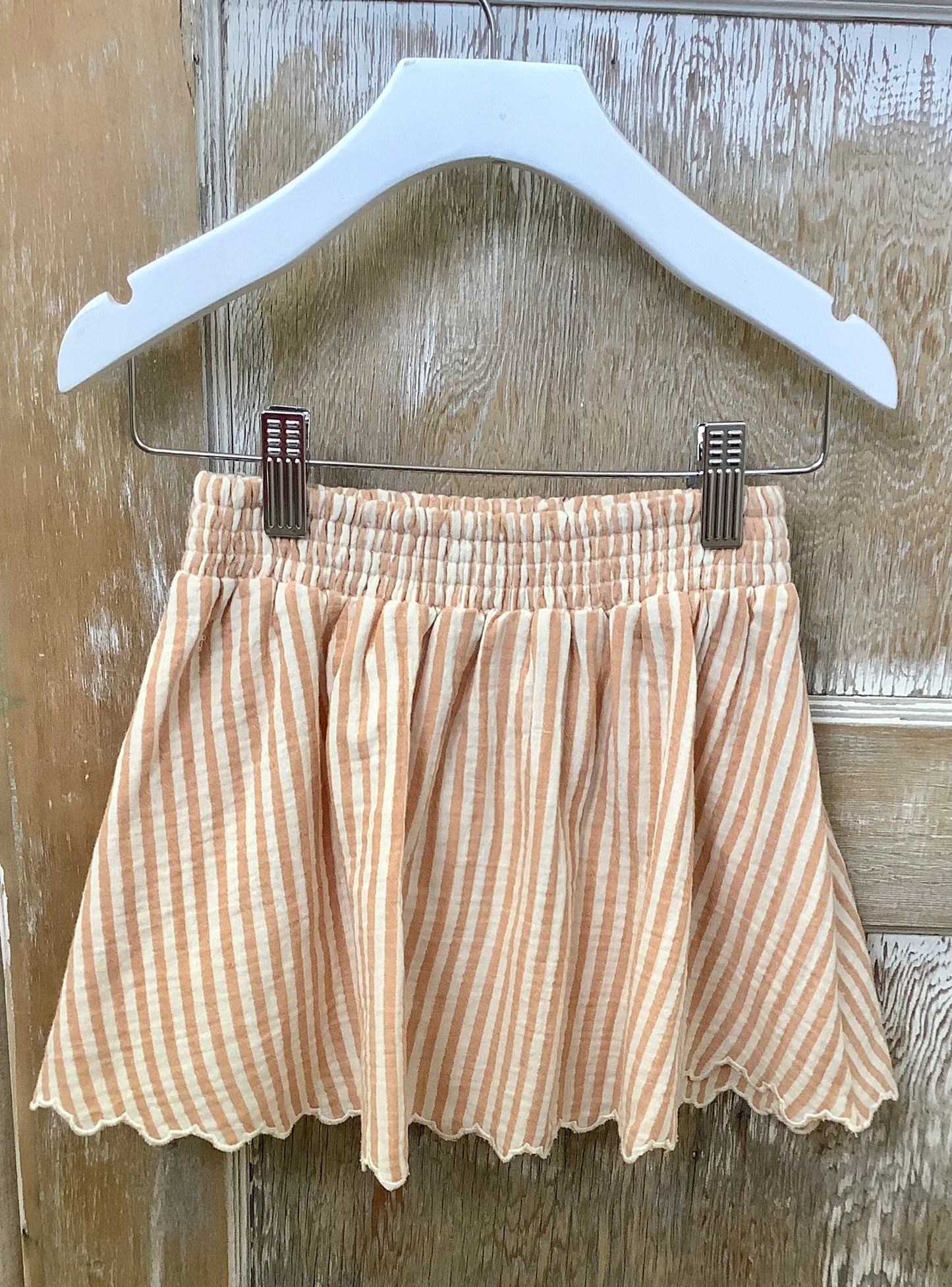 Grapefruit Stripe Smocked V Mini Skirt